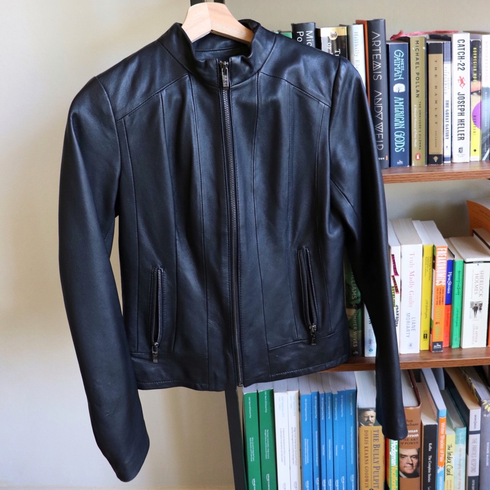 Black 100% Real Leather Jacket Slim Fit Zip Up